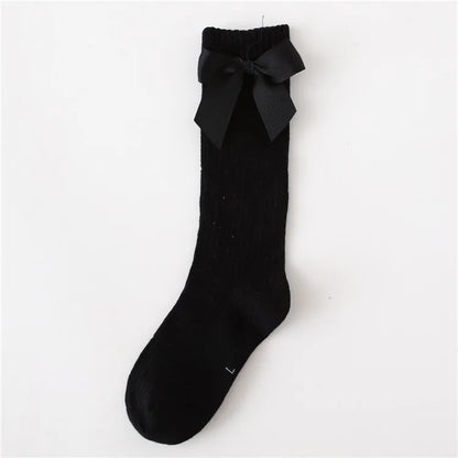 Solid Children Socks With Bows Cotton Baby Girls Socks Soft Toddlers Long Socks For Kids Princess Knee High Socks for Girls 2024