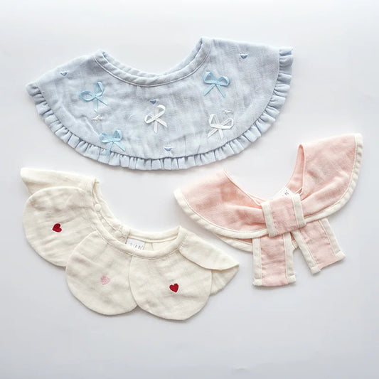 3Pcs Summer Thin Cotton Gauze Bib Round Petal Infant Baby Bib Absorbent Four-layer Gauze Drooling Saliva Towel Baby Supplies