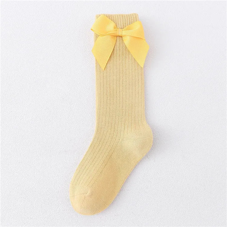 Solid Children Socks With Bows Cotton Baby Girls Socks Soft Toddlers Long Socks For Kids Princess Knee High Socks for Girls 2024