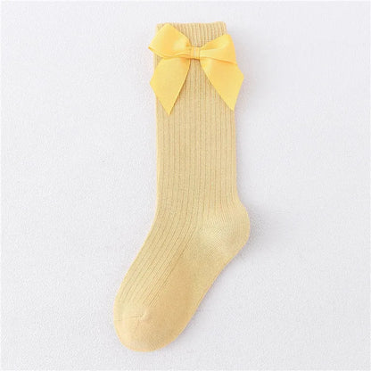 Solid Children Socks With Bows Cotton Baby Girls Socks Soft Toddlers Long Socks For Kids Princess Knee High Socks for Girls 2024