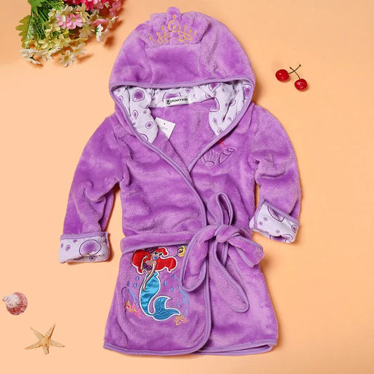 Baby Boys Robe For Girls Children's Bathrobe Cartoon Printing Soft Velvet Robe Pajamas Coral Baby Kids Warm Clothes 1-6Years Old
