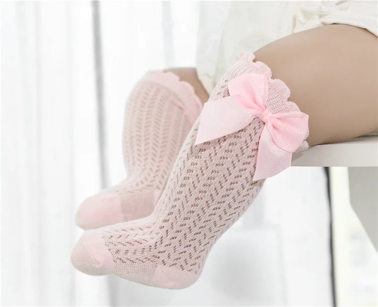 lawadka 0-24M Baby Girl Socks Toddler Big Bow Cotton Summer Mesh Infant Knee Socks Newborn Long Princess Socks For Girls 2024