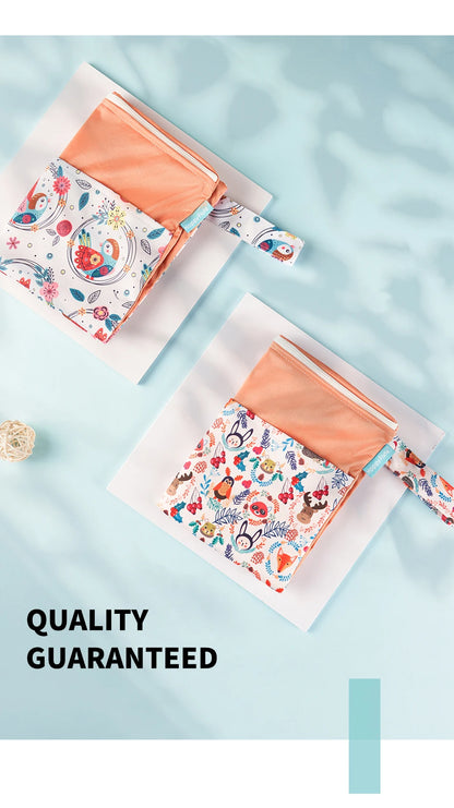 HappyFlute 2Pcs Waterproof Washable Dry And Wet Separation Baby Cloth Diaper Nappy Bag Travel Wetbag For Pool And Beach