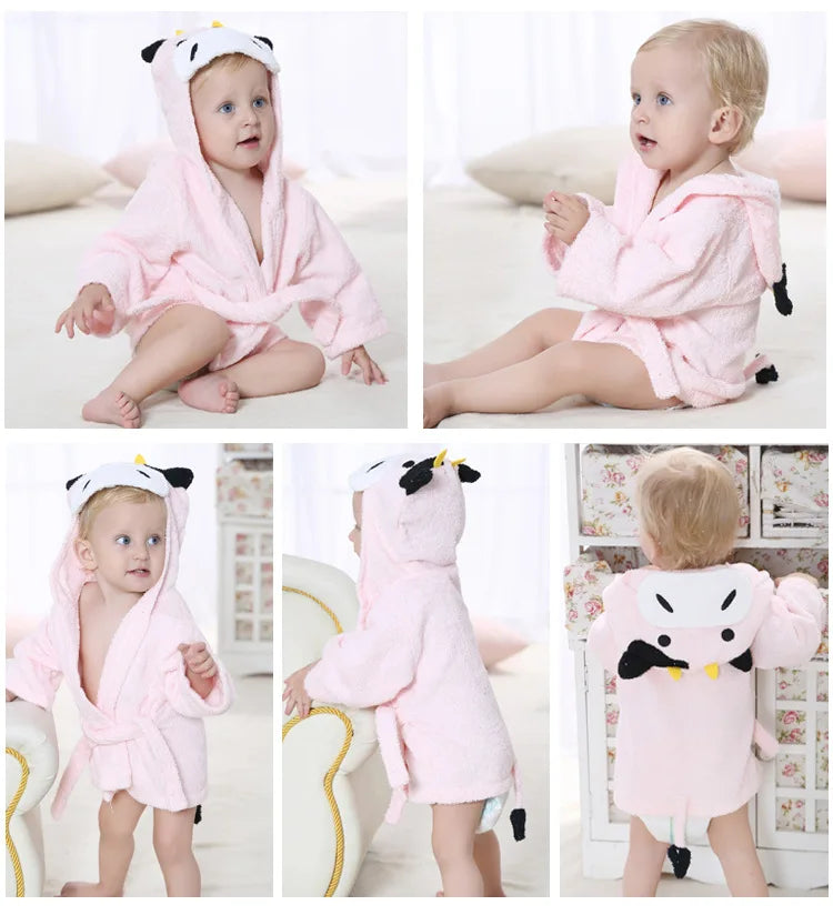 Cotton Baby Robe Bath Towel Cartoon Hoodies Infant Girls Boys Sleepwear Bath Blanket Kids Soft Bathrobe Pajamas Kids Clothing