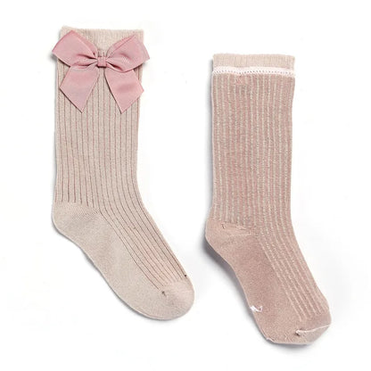 Solid Children Socks With Bows Cotton Baby Girls Socks Soft Toddlers Long Socks For Kids Princess Knee High Socks for Girls 2024