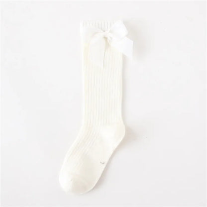 Solid Children Socks With Bows Cotton Baby Girls Socks Soft Toddlers Long Socks For Kids Princess Knee High Socks for Girls 2024