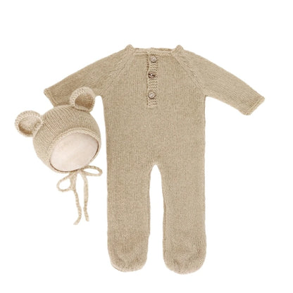 Baby Outfit Newborn Photography Props mohair Knitted Bear Rompers Footed Jumpsuit Hat 2pcs/Sets Photography Clothing Accessories