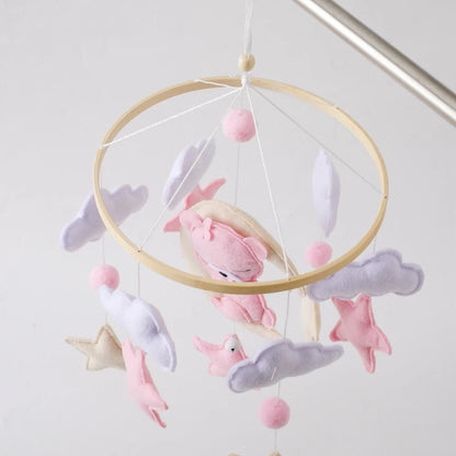 Crib Mobile Baby Wooden Bed Bell Baby Rattles Soft Felt Cartoon Bear Toys Hanger Crib Mobile Bed Bell Wood Toy Bracket Kid Gifts