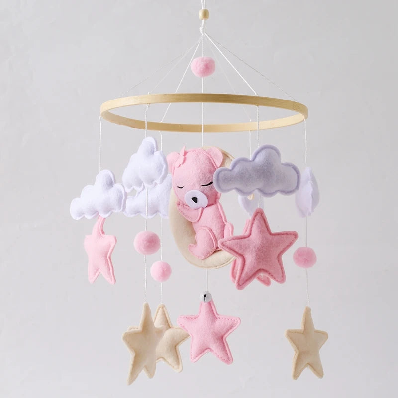 Crib Mobile Baby Wooden Bed Bell Baby Rattles Soft Felt Cartoon Bear Toys Hanger Crib Mobile Bed Bell Wood Toy Bracket Kid Gifts
