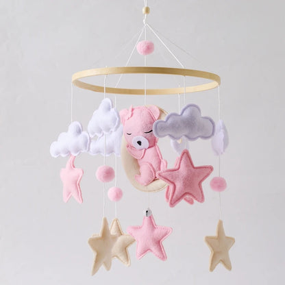 Crib Mobile Baby Wooden Bed Bell Baby Rattles Soft Felt Cartoon Bear Toys Hanger Crib Mobile Bed Bell Wood Toy Bracket Kid Gifts