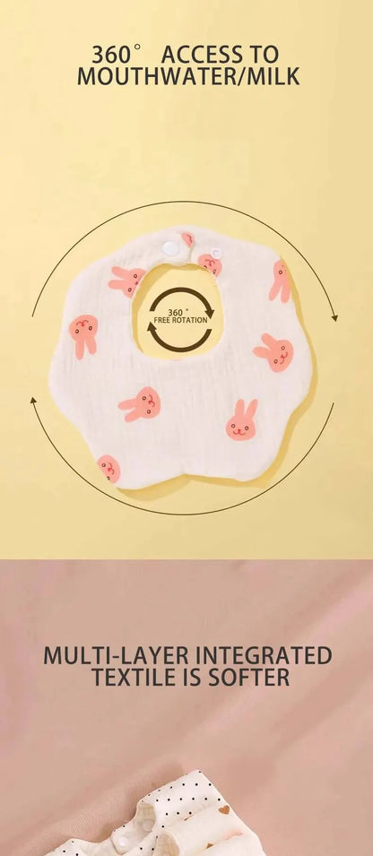Wholesale Pure Cotton Printed Six-layer 360 Rotatable Baby Feeding Bibs Toddler Saliva Towel Infant Gauze Baby Bib