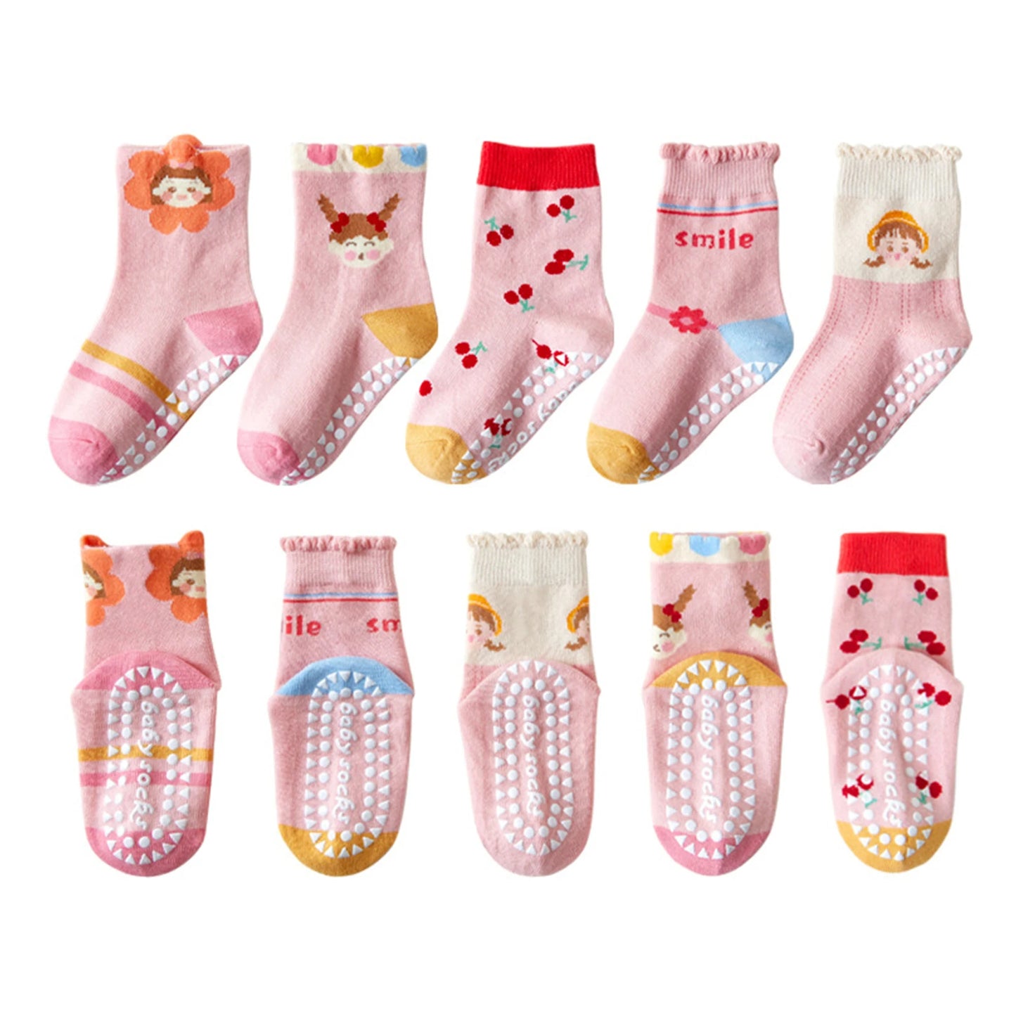 5 pairs of children's mid tube socks, spring and autumn adhesive point floor socks, playground anti slip socks, trampoline socks