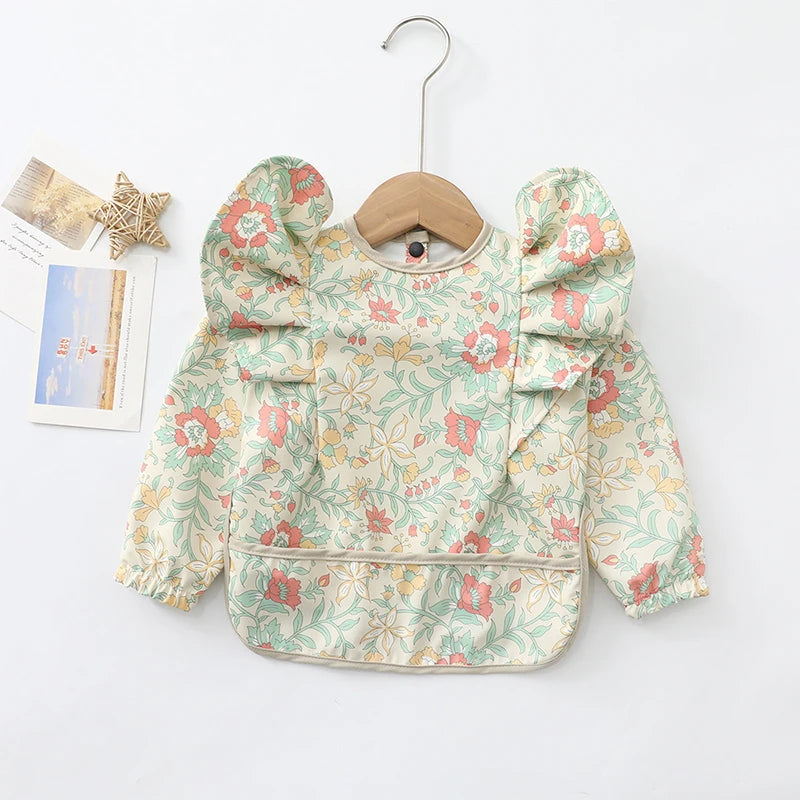Baby Feeding Bibs Angel Wings Kids Waterproof Long Sleeve Art Smock Baby Stuff Anti-dirty Dinning Apron with Pocket for Newborn