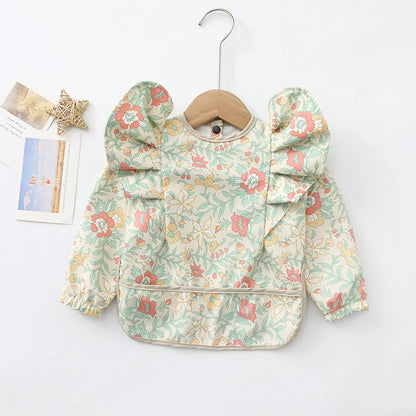 Baby Feeding Bibs Angel Wings Kids Waterproof Long Sleeve Art Smock Baby Stuff Anti-dirty Dinning Apron with Pocket for Newborn