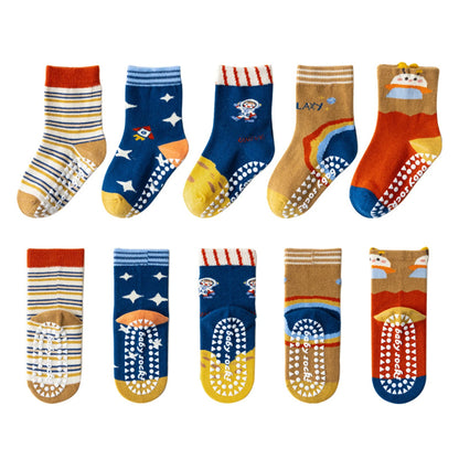 5 pairs of children's mid tube socks, spring and autumn adhesive point floor socks, playground anti slip socks, trampoline socks