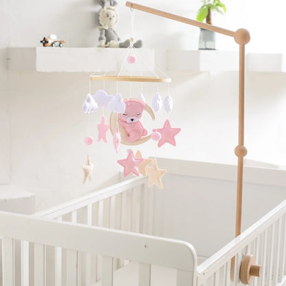 Crib Mobile Baby Wooden Bed Bell Baby Rattles Soft Felt Cartoon Bear Toys Hanger Crib Mobile Bed Bell Wood Toy Bracket Kid Gifts