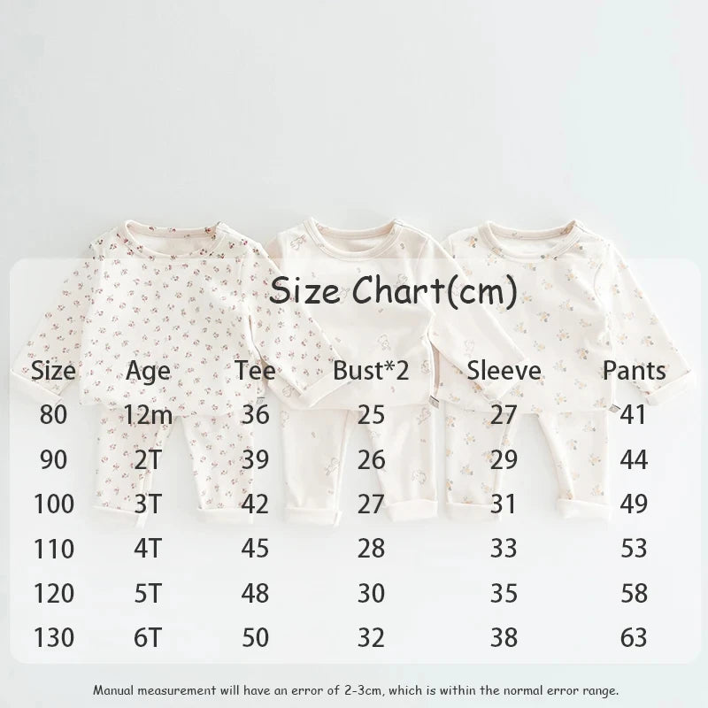 Kids Pajama Set Pure Cotton Cartoon Floral Boys Sleepwear Girls Loungewear Suit Children Sleep Set 1-6Y