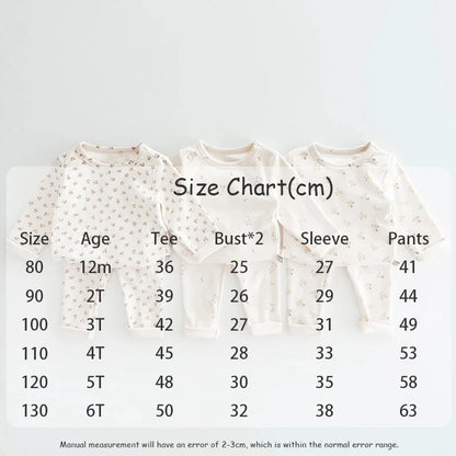 Kids Pajama Set Pure Cotton Cartoon Floral Boys Sleepwear Girls Loungewear Suit Children Sleep Set 1-6Y