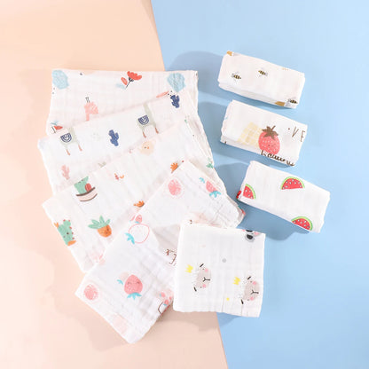 Random 5pcs Muslin 8 layers Cotton Soft Baby Towels Baby Face Towel Handkerchief Bathing Feeding Face Washcloth Wipe Burp Cloth