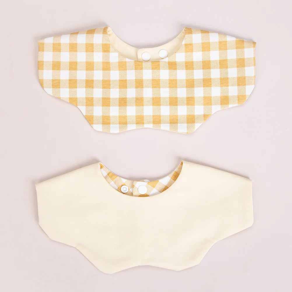 360° Cotton Baby Bibs for Kids Boys Girls Plaid Saliva Towel Cute Korea Rotativo Petal Neck Adjustable Button Feeding Burp Cloth