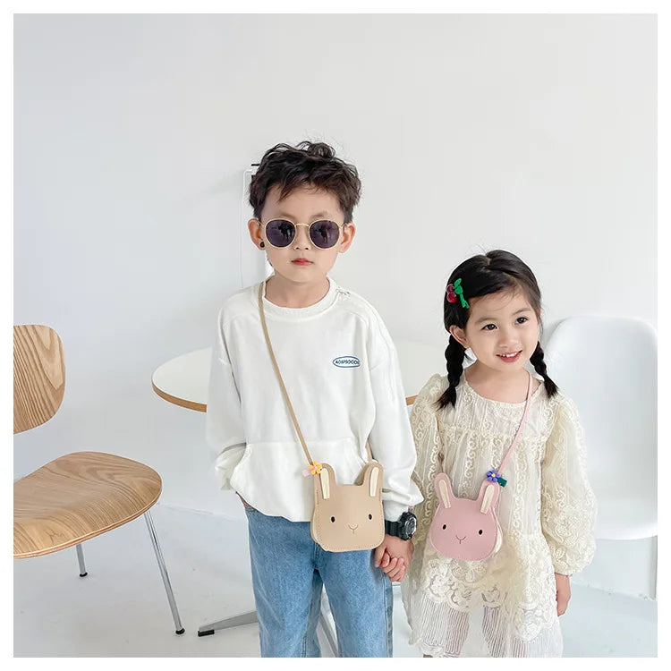New Cartoon Animal Kids Mini Bags PU Leather Shoulder Bag Cute Bunny Bag for Children Soft Bunny Kids Toddler Girls Boy Purse