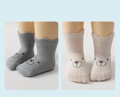 5 Pairs/lot Baby Non Slip Floor Sock 5colored Of Bear Print Infant Girl Cotton Socks Solid Autumn Anti Slip Children's Knee Sock
