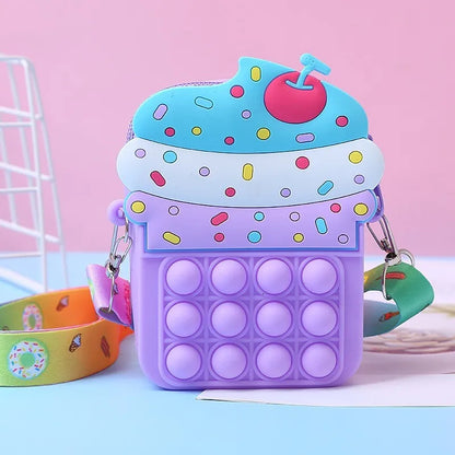 Girls Toys Silicone Ice Cream Messenger Bag Coin Purse Children's Decompression Pop Fidget Toys