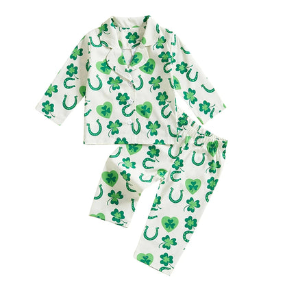 Infant Irish Pajama Set with Long Sleeve Button-up Tops and Pants for Toddlers - 2 Piece Sleepwear Outfit for Babies