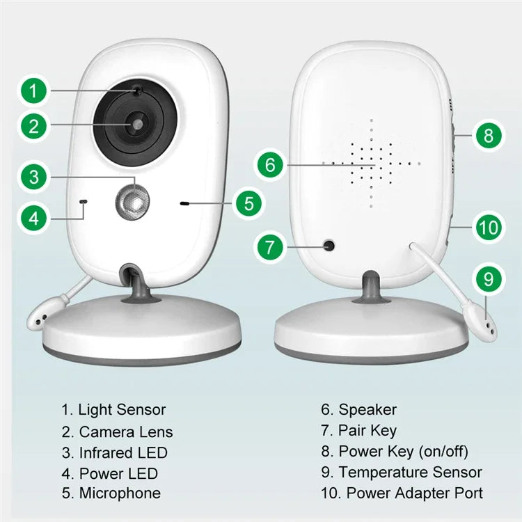 VB602 Baby Monitor IR Night Vision Temperature Monitor Lullabies Intercom VOX Mode Video Baby Camera Walkie Talkie Babysitter