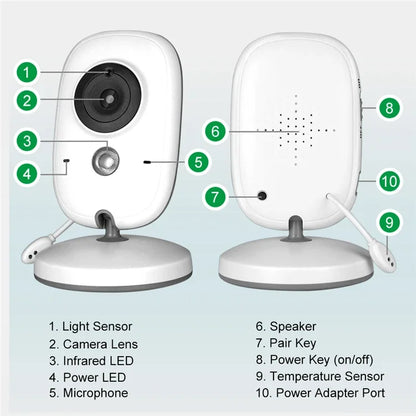 VB602 Baby Monitor IR Night Vision Temperature Monitor Lullabies Intercom VOX Mode Video Baby Camera Walkie Talkie Babysitter