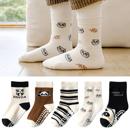 5 pairs of children's mid tube socks, spring and autumn adhesive point floor socks, playground anti slip socks, trampoline socks