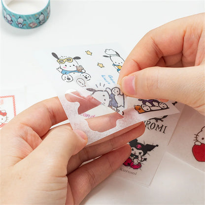 Sanrio Hello Kitty Cinnamoroll Kuromi Sticker Roll Gift Box Cute My Melody Pompompurin Hand Acount Tape Stickers Decal Kids Toys