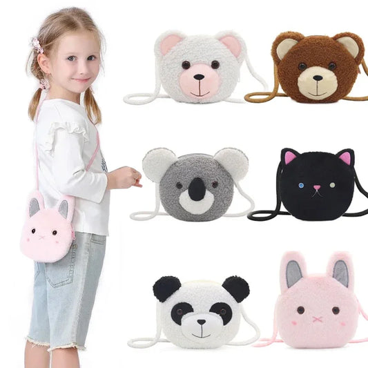 Cartoon Plush Crossbody Bag for Children Cute Animal Bear Coin Wallet Boys and Girls Mini Shoulder Bag Kawaii Plush Purses