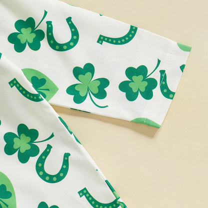 Infant Irish Pajama Set with Long Sleeve Button-up Tops and Pants for Toddlers - 2 Piece Sleepwear Outfit for Babies