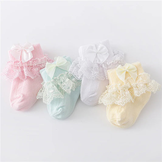 Lawadka 4Pairs/lot Newborn Baby Socks For Girls Cotton Lace Infant Girls Sock Princess Bow Toddler Baby Girls Socks Spring 0-24M