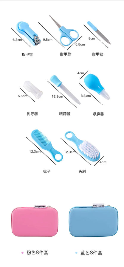 8/13pcs Baby Care EVA Bag Eight-piece Set Baby Nasal Aspirator Nail Scissors Cartoon Set Daily Cleaning Supplies Care Bag