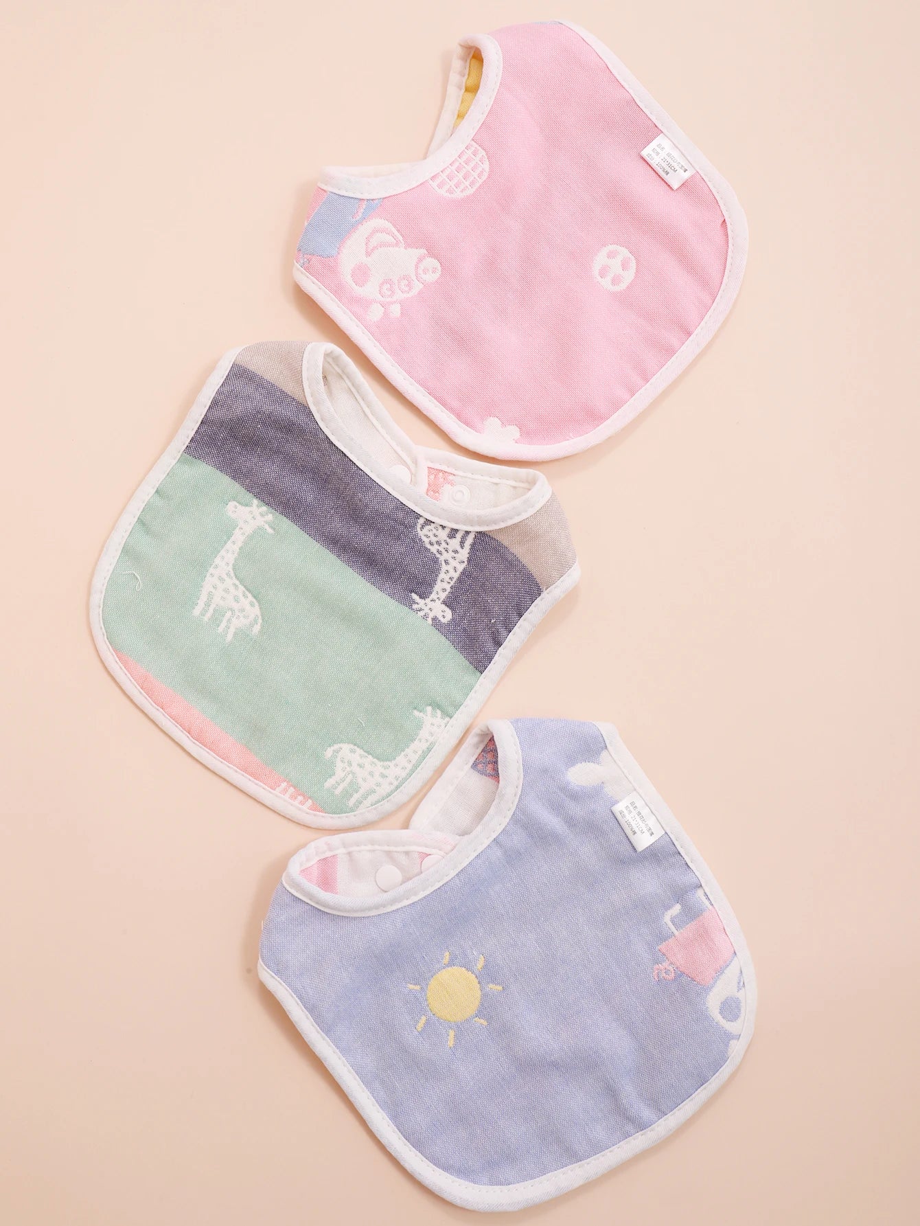 3pcs Baby Bibs U Shape Absorbent Soft Cotton Bib Soft Comfortable Toddler Feeding Eating Burpcloths Waterproof Saliva Towel