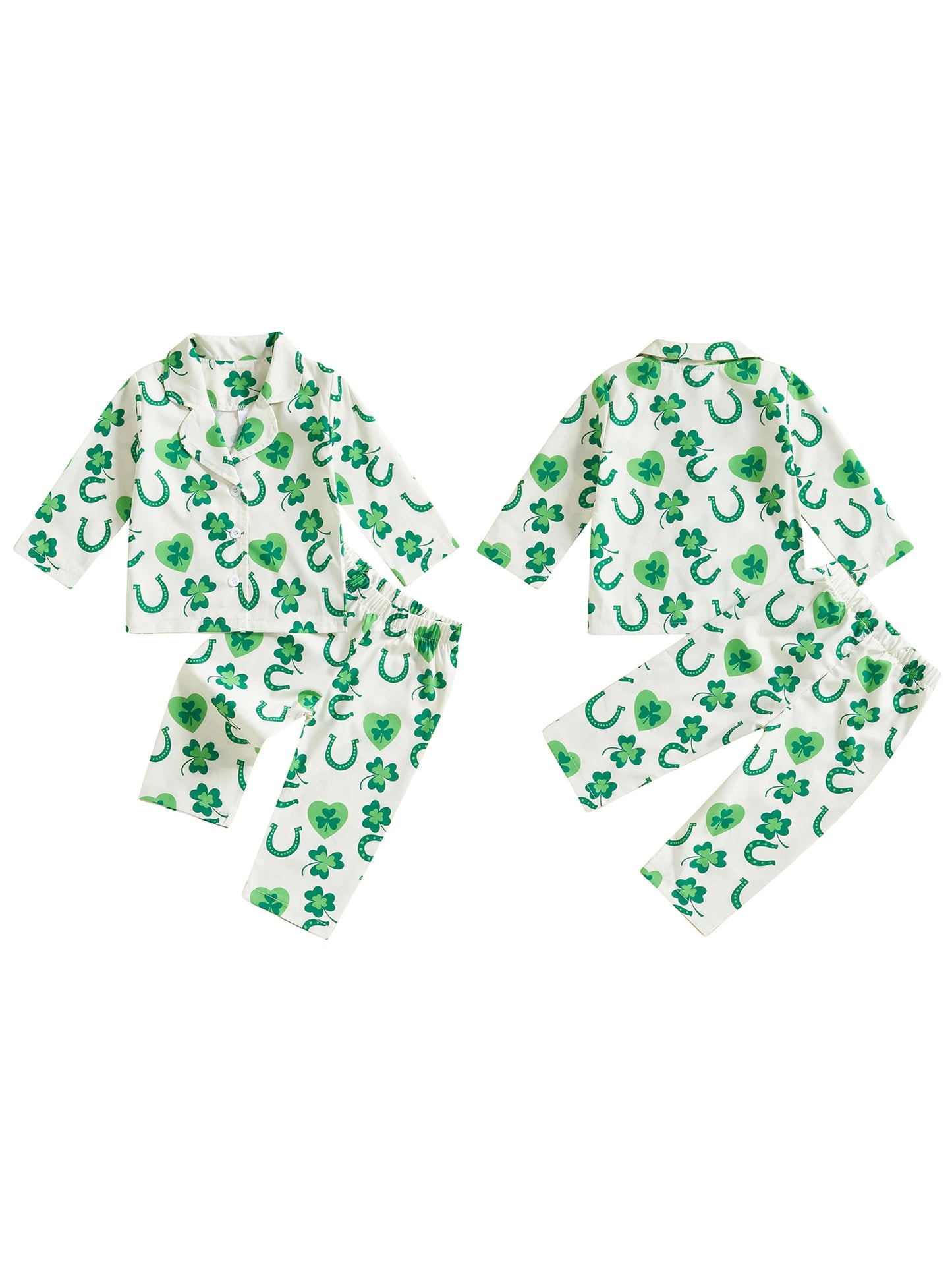 Infant Irish Pajama Set with Long Sleeve Button-up Tops and Pants for Toddlers - 2 Piece Sleepwear Outfit for Babies