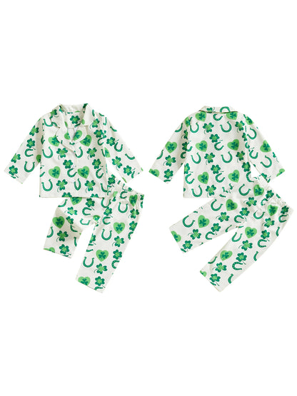 Infant Irish Pajama Set with Long Sleeve Button-up Tops and Pants for Toddlers - 2 Piece Sleepwear Outfit for Babies