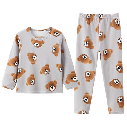 2-piece 2024 new autumn children's cute bear long-sleeved trousers suit boy leisure and comfortable home cover girl Joker pajama