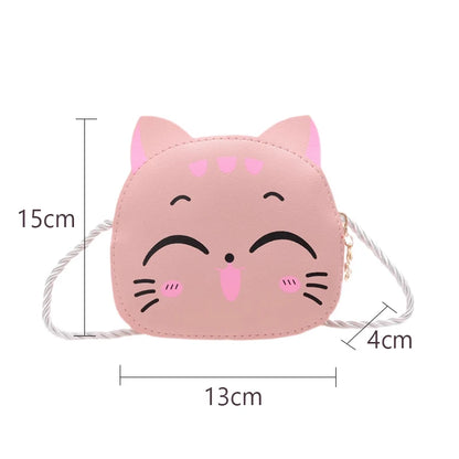 New Outdoor Kids Shoulder Bag PU Leather Cartoon Girls Princess Handbag Cute Cat Travel Baby Mini Coin Purse Messenger Bags