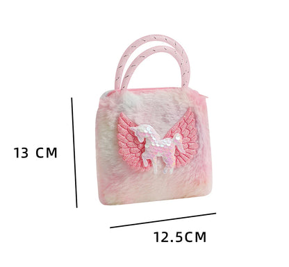 Unicorn Cartoon Plush Shoulder Bag for Kids Crossbody Bag for Kindergarten Girls Portable Outdoor Small Square Coin Bag Wallet