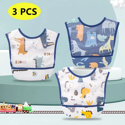 Baby Kids Toddler Long Sleeve Scarf Waterproof Art Smock Feeding Bib Apron Pocket Infant Boys Girls Burp Cloth Bandana Bibs