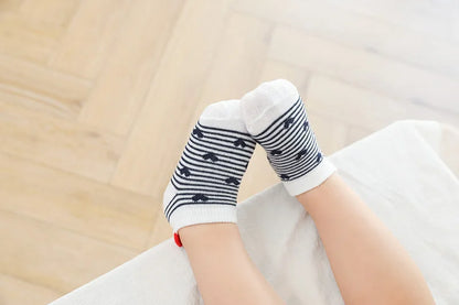 5Pairs/lot 0-12Y Cute Lovely Short Baby Socks Children Sock Red Heart Girls Cotton Mesh Cute Newborn Boy Toddler White Sock