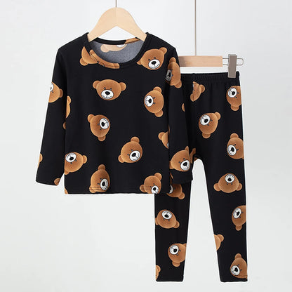2-piece 2024 new autumn children's cute bear long-sleeved trousers suit boy leisure and comfortable home cover girl Joker pajama