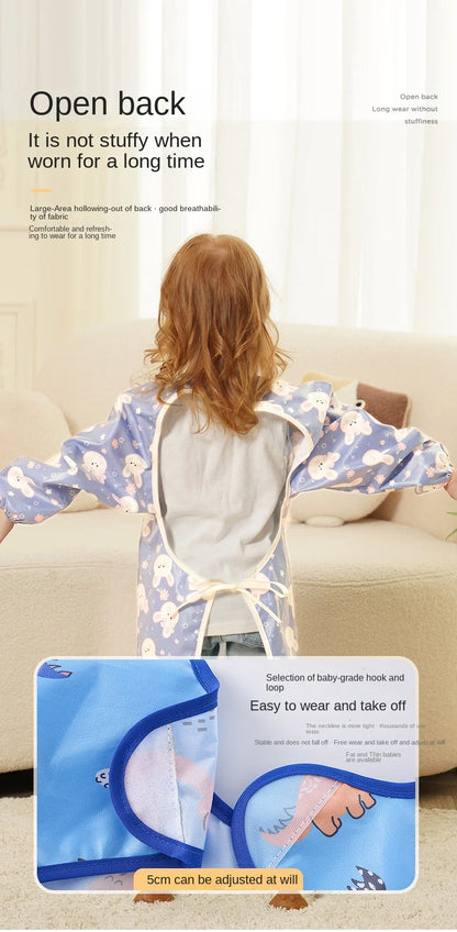 Clean Feeding Bib for Baby Boys Girl 8M-5Y Waterproof Bib Apron Smock with Table Cover Infant Mess-Free Kids Full Coverage Bib