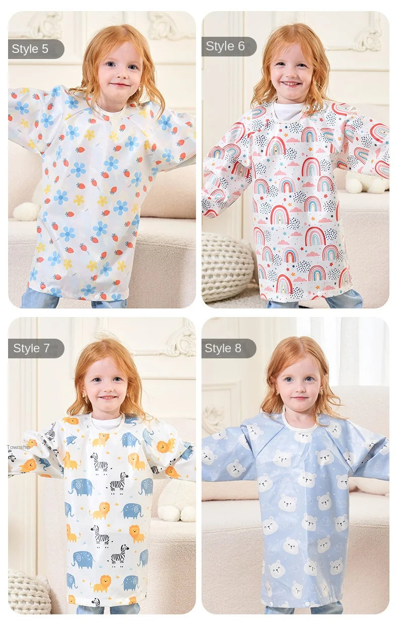 Clean Feeding Bib for Baby Boys Girl 8M-5Y Waterproof Bib Apron Smock with Table Cover Infant Mess-Free Kids Full Coverage Bib