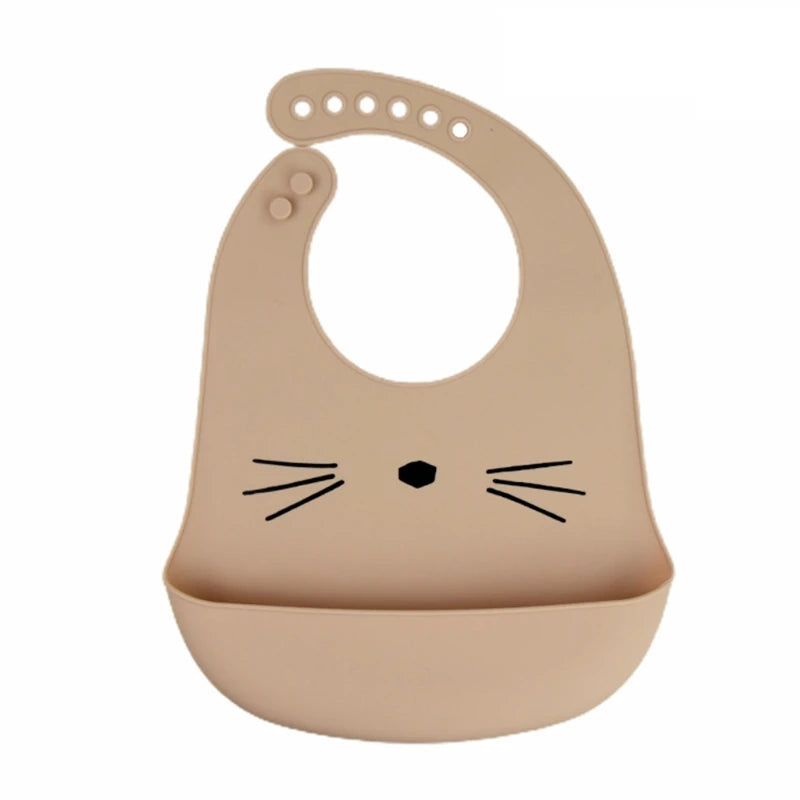 Cartoon Waterproof Soft Silicone Baby Bibs Adjustable Toddler Feeding Food Catcher Roll up Pocket Feeding Stuff Apron