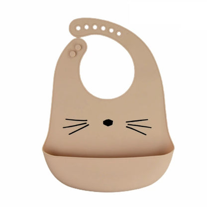 Cartoon Waterproof Soft Silicone Baby Bibs Adjustable Toddler Feeding Food Catcher Roll up Pocket Feeding Stuff Apron