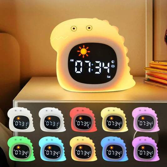 1 Adorable Dinosaur-shaped Silicone Alarm Clock with 6 White Noise Machine Sounds & Colorful Lights for Better Sleep